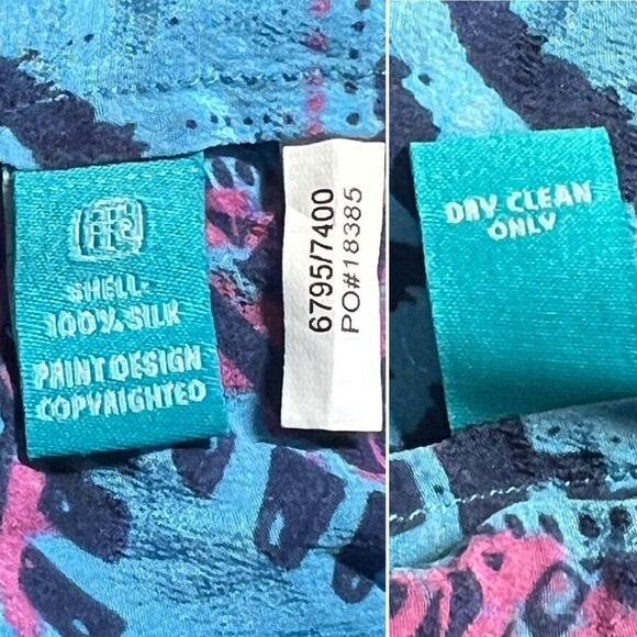 Tori Richard Size 2 Silk Popover Dress Long Sleeve Geometric Blue Pink - Picture 10 of 10